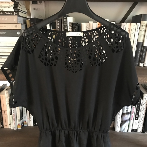 Laser Cut Lace Little Black Mini Dress S EUC - Picture 1 of 15